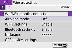 EOS 850D / T8i: the Wireless tab. The 250D / SL3 has the same layout.