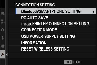 X100V: SET UP › CONNECTION SETTING on the previous generation.