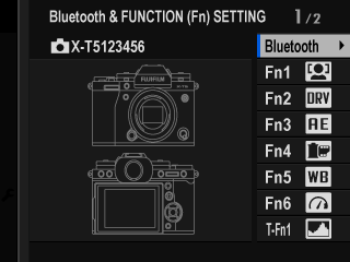X-T5: the Bluetooth &amp; Fn screen after pressing the Bluetooth button.