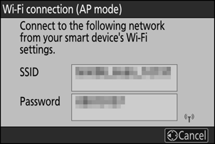 Z6III: the SSID and password screen (Nikon blurs the values).
