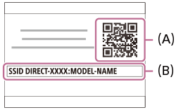 a7 III: the Connection screen. (A) QR code, (B) SSID.