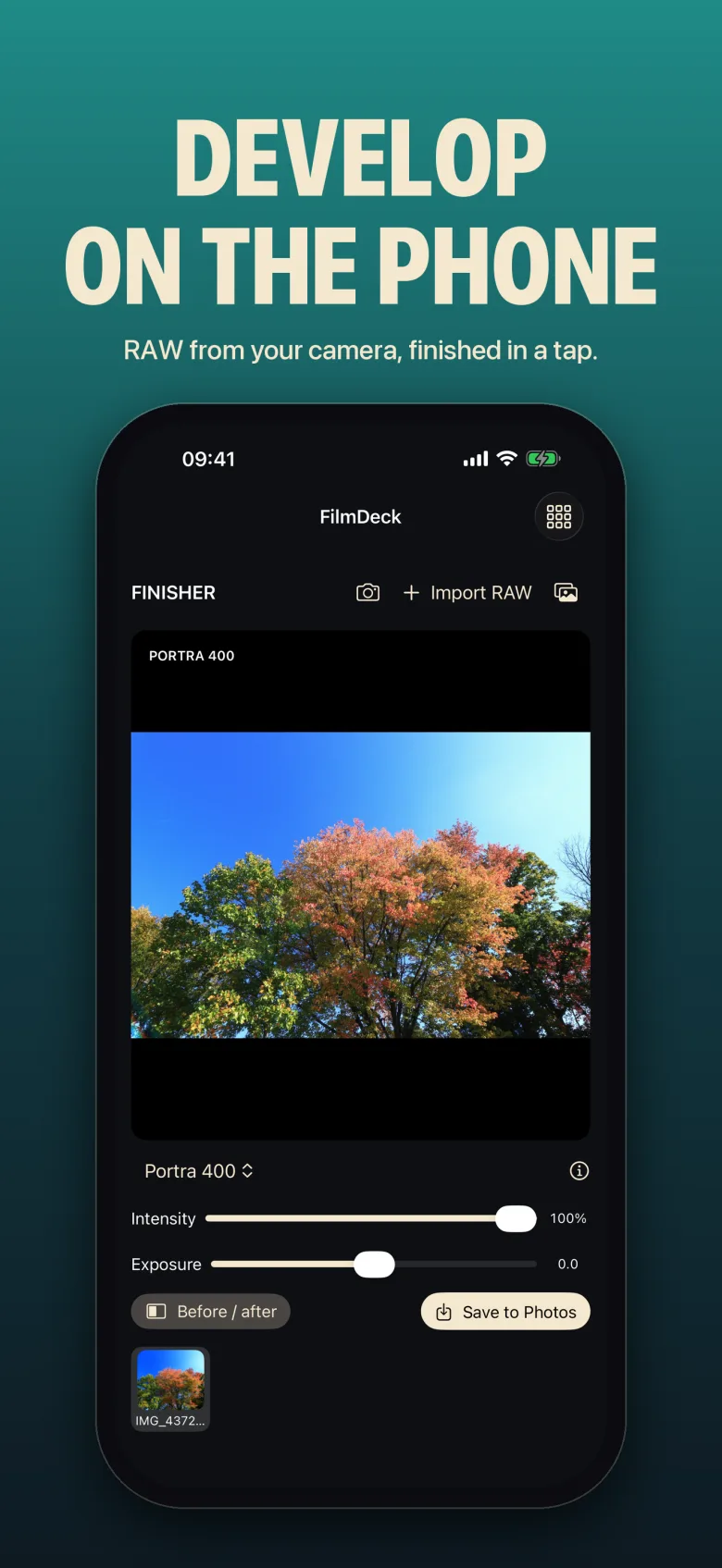 A Canon camera connected to FilmDeck over Wi-Fi, a look being applied